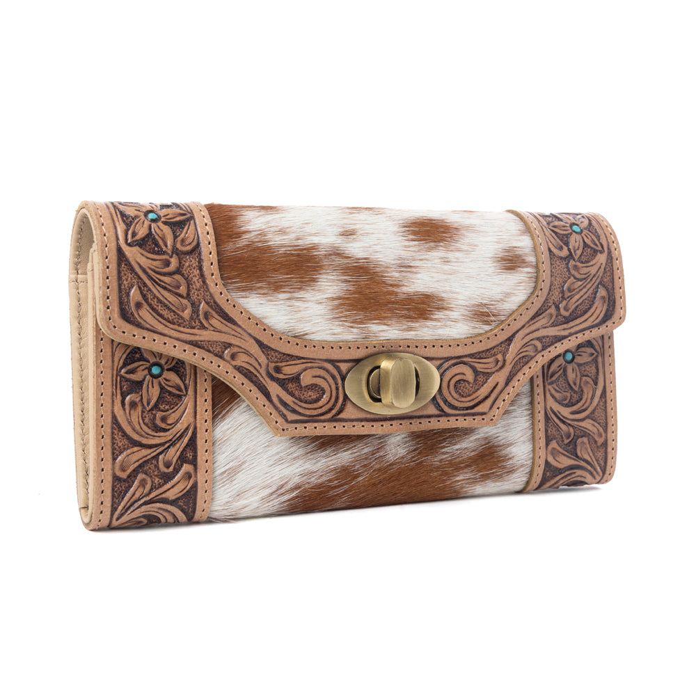 Myra Fern Pass Handtooled Hairon Leather Women’s Wallet in Warm Caramel - Myra USA