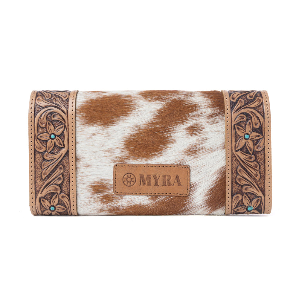 Myra Fern Pass Handtooled Hairon Leather Women’s Wallet in Warm Caramel - Myra USA