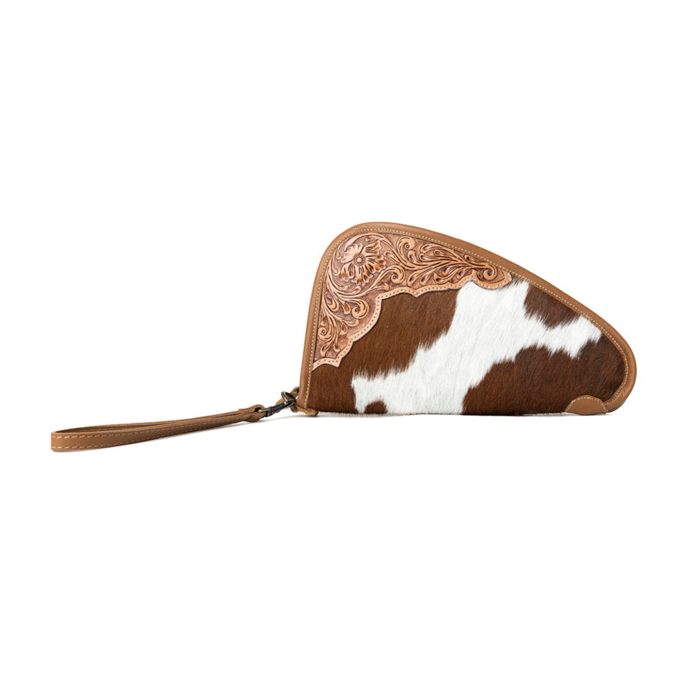 Myra Cinder Oak Handtooled Hairon Leather Gun Case in Sunlit Sand - Myra USA