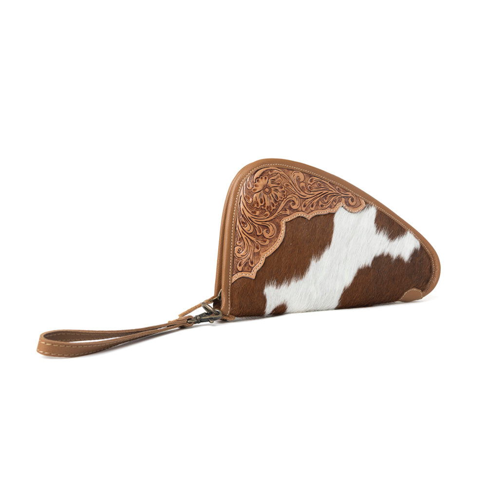 Myra Cinder Oak Handtooled Hairon Leather Gun Case in Sunlit Sand - Myra USA