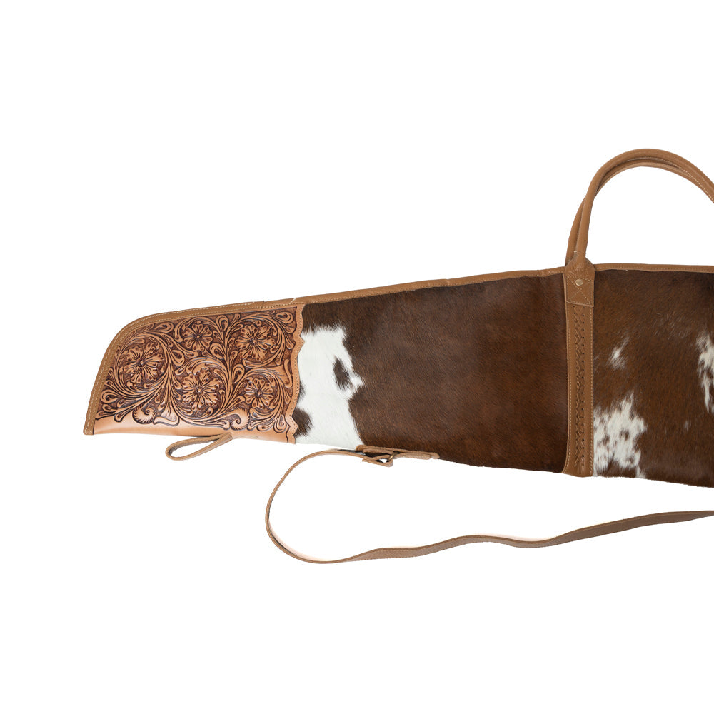 Myra Redstone Divide Handtooled Hairon Leather Gun Case in Mocha Brown - Myra USA