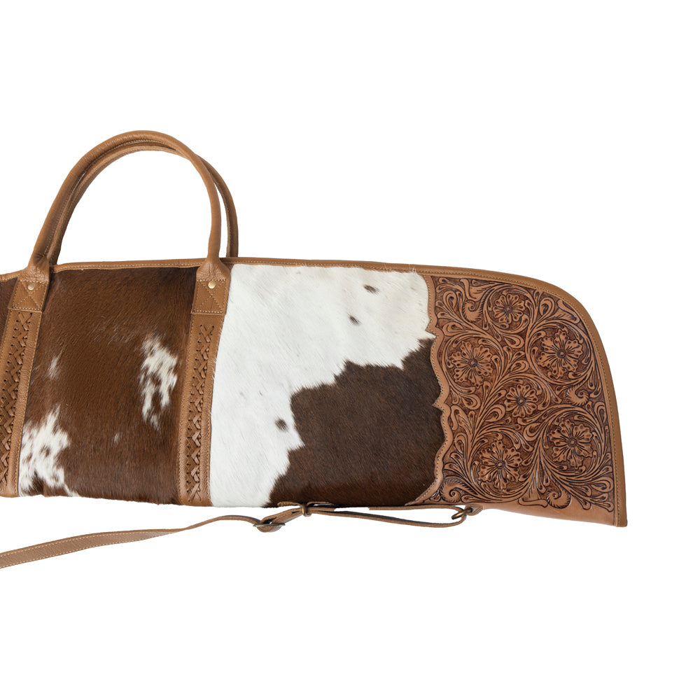 Myra Redstone Divide Handtooled Hairon Leather Gun Case in Mocha Brown - Myra USA