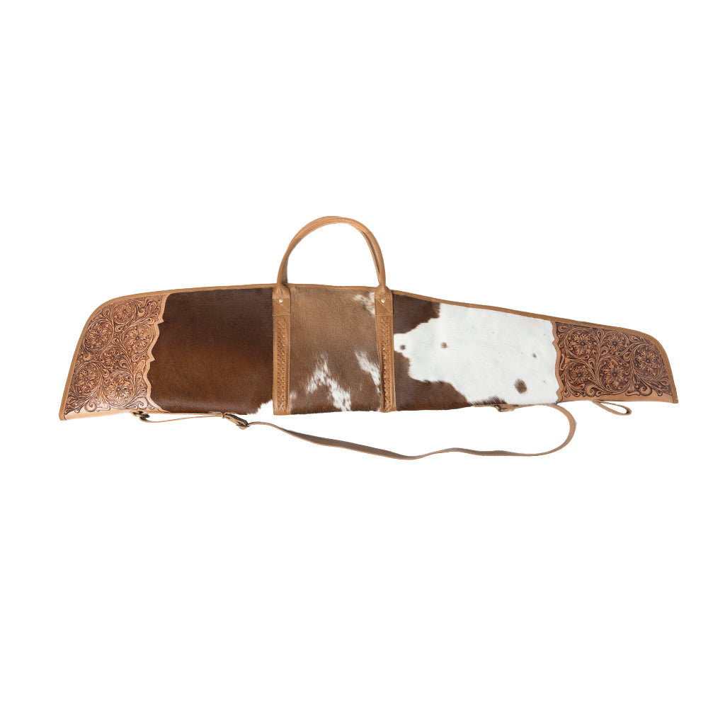 Myra Redstone Divide Handtooled Hairon Leather Gun Case in Mocha Brown - Myra USA