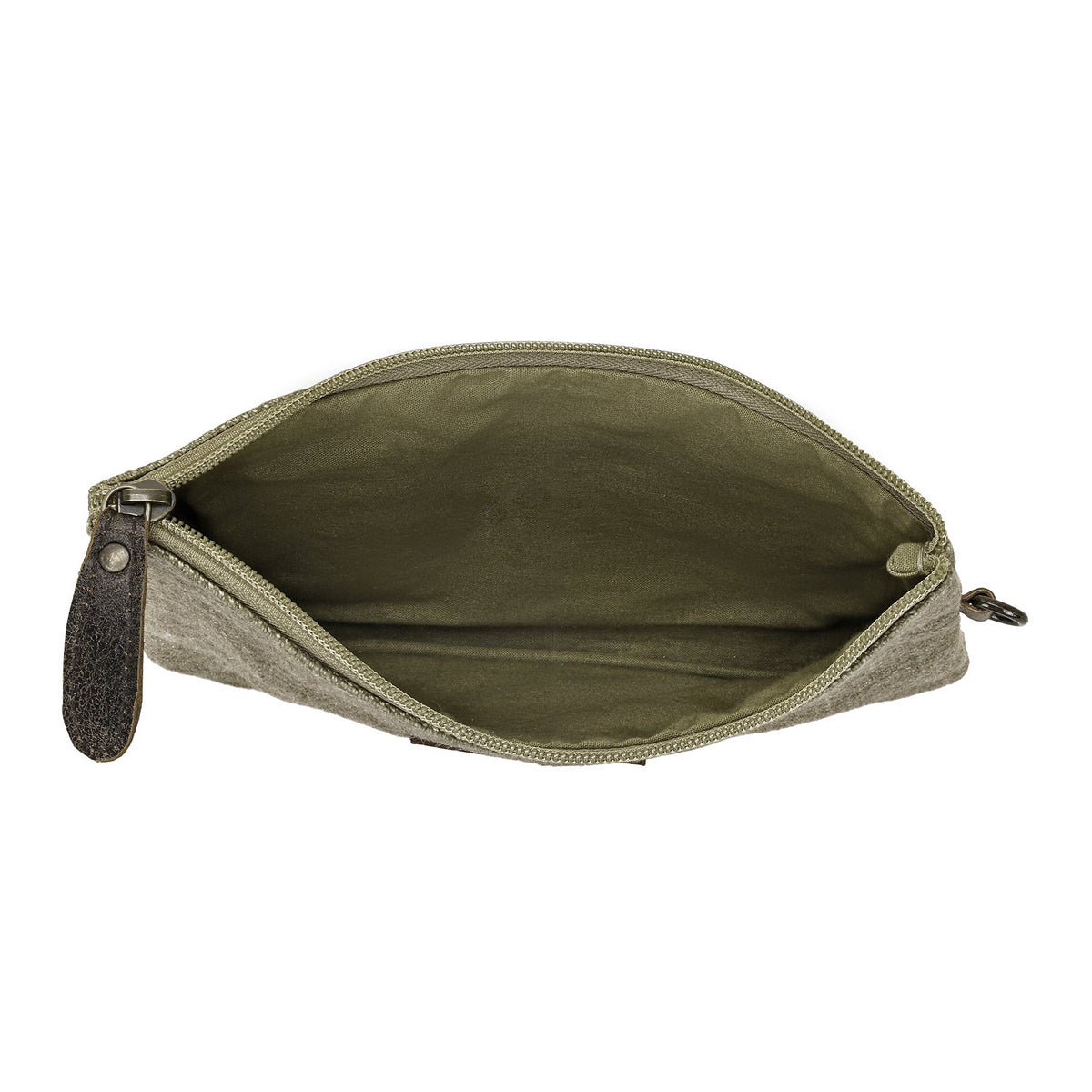 Myra Barnlot Wristlet in olive with leather panel - Myra USA