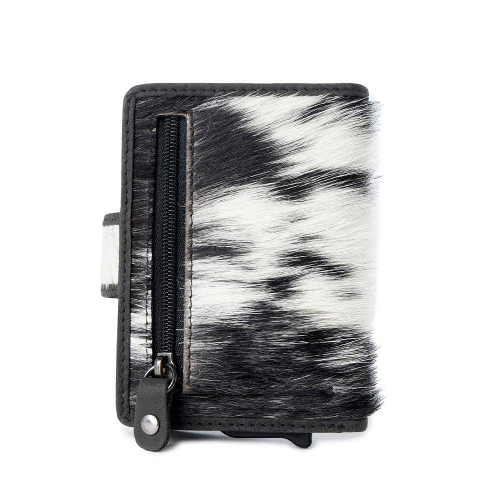 Dune Star Hairon Leather Credit Card Holder in Black & White - Myra USA