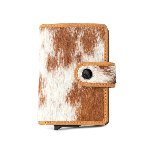 Dune Star Hairon Leather Credit Card Holder in Brown & White - Myra USA