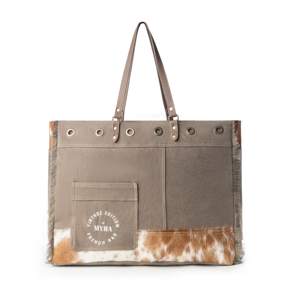 Ranger Hide Western Weekender Bag for Women in olive with hairon detail - Myra USA