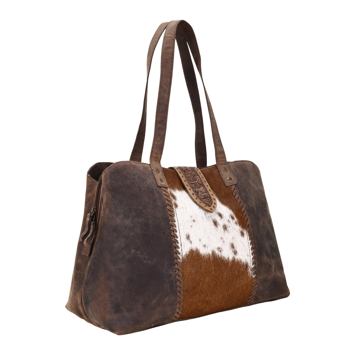 Myra Thornbluff Laptop Bag in brown with hair on and hand tooled flap - Myra USA