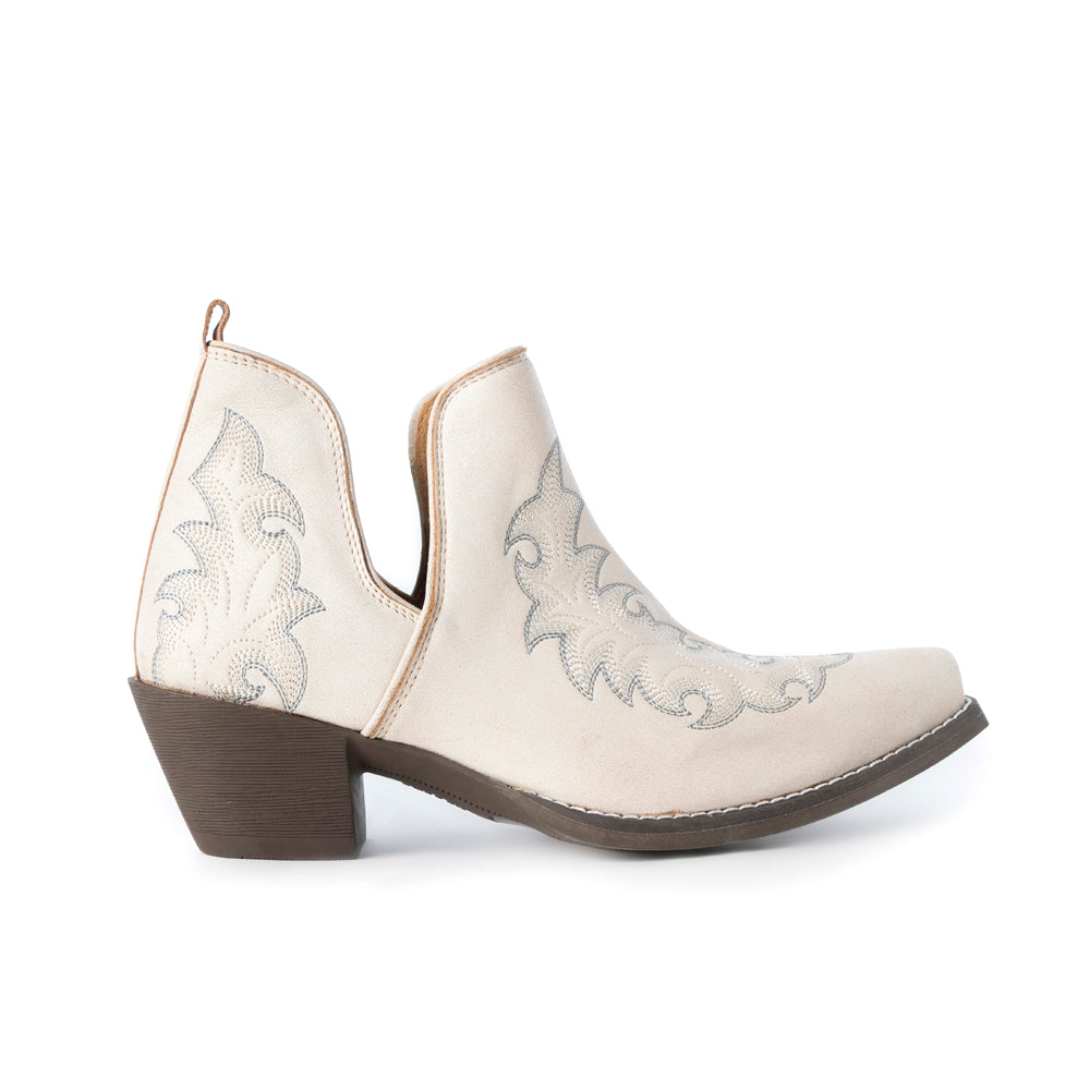 Tempest Embroidered Cowgirl Booties in Ivory for Women in Genuine Leather with Snip Toe - Myra USA