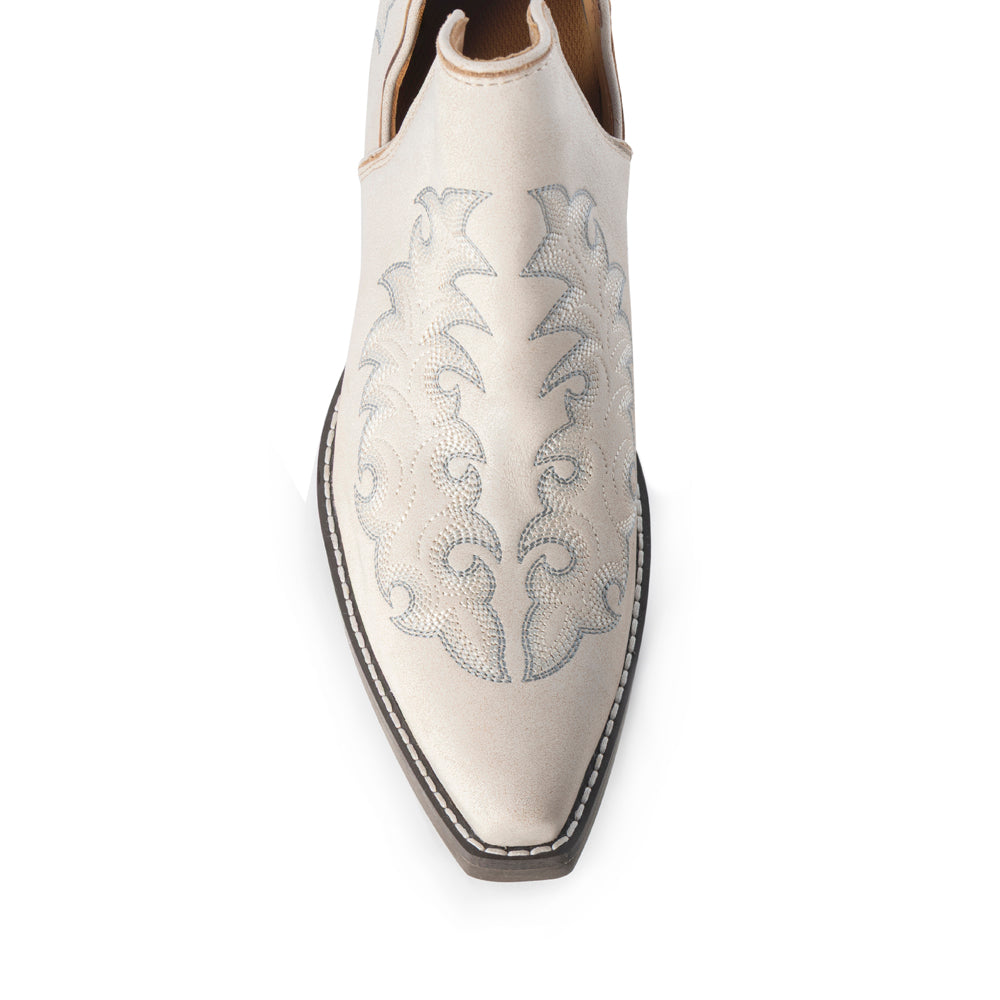 Tempest Embroidered Cowgirl Booties in Ivory for Women in Genuine Leather with Snip Toe - Myra USA