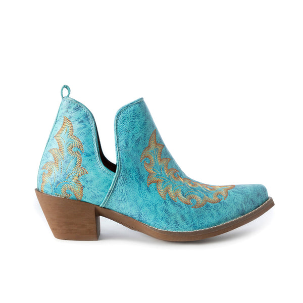 Tempest Embroidered Cowgirl Booties in Turquoise for Women in Genuine Leather with Snip Toe - Myra USA