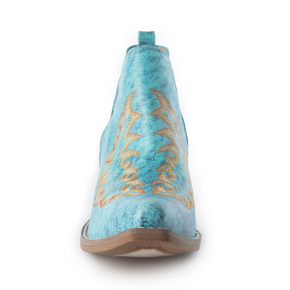 Tempest Embroidered Cowgirl Booties in Turquoise for Women in Genuine Leather with Snip Toe - Myra USA