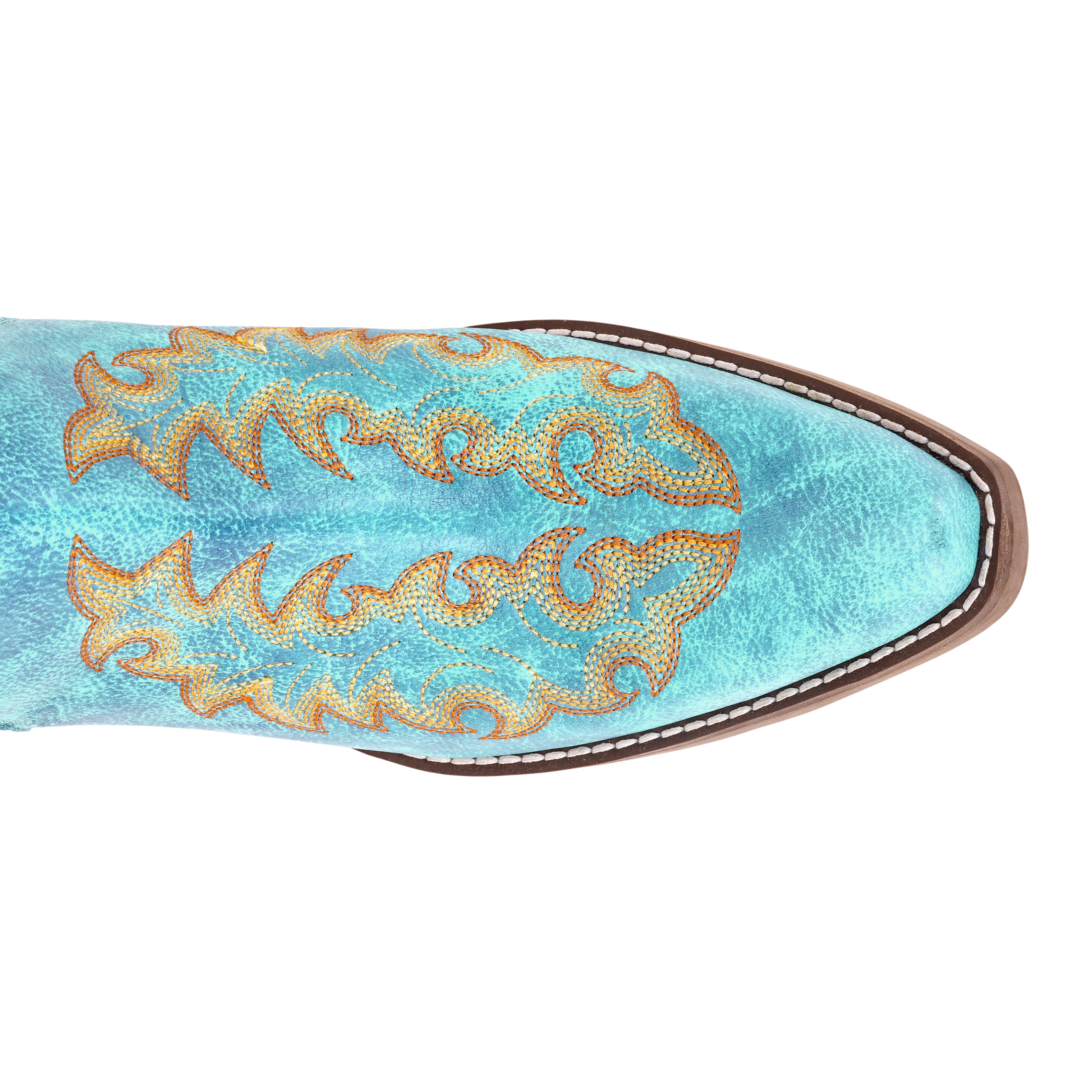 Myra Tempest Embroidered Cowgirl Booties in Turquoise for Women in Genuine Leather with Snip Toe - Myra USA