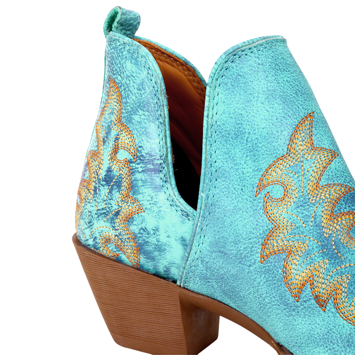 Myra Tempest Embroidered Cowgirl Booties in Turquoise for Women in Genuine Leather with Snip Toe - Myra USA