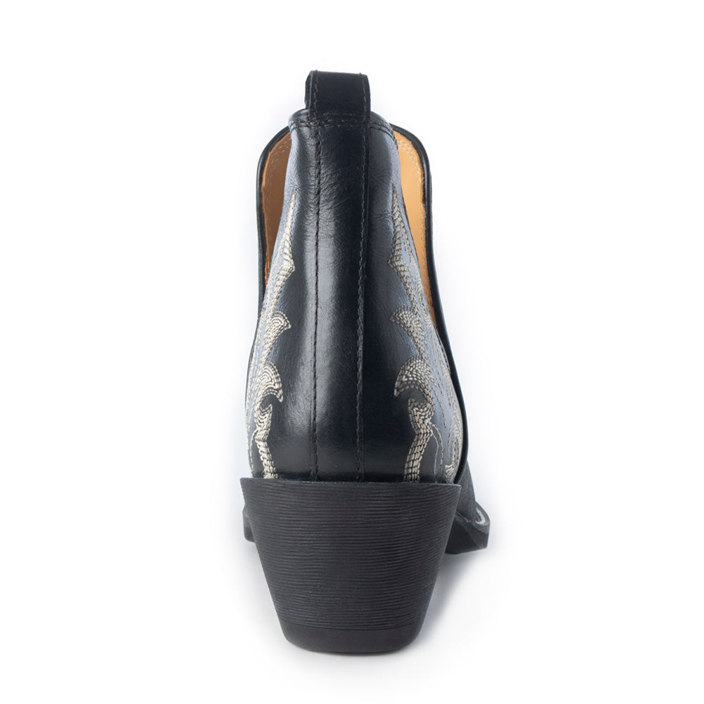Tempest Embroidered Cowgirl Booties in Onyx for Women in Genuine Leather with Snip Toe - Myra USA