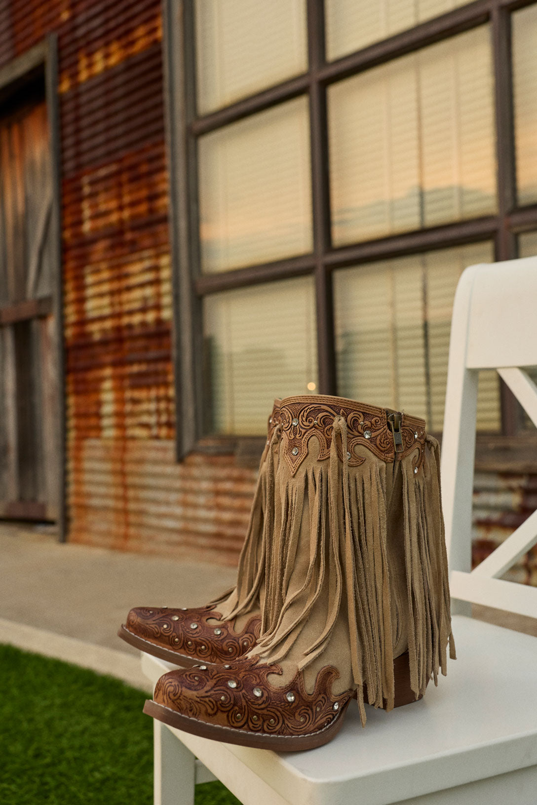 Myra Nashville Nights Fringe Boots for Women in Ember, Handtooled Genuine Leather with Swarovski Stones - Myra USA