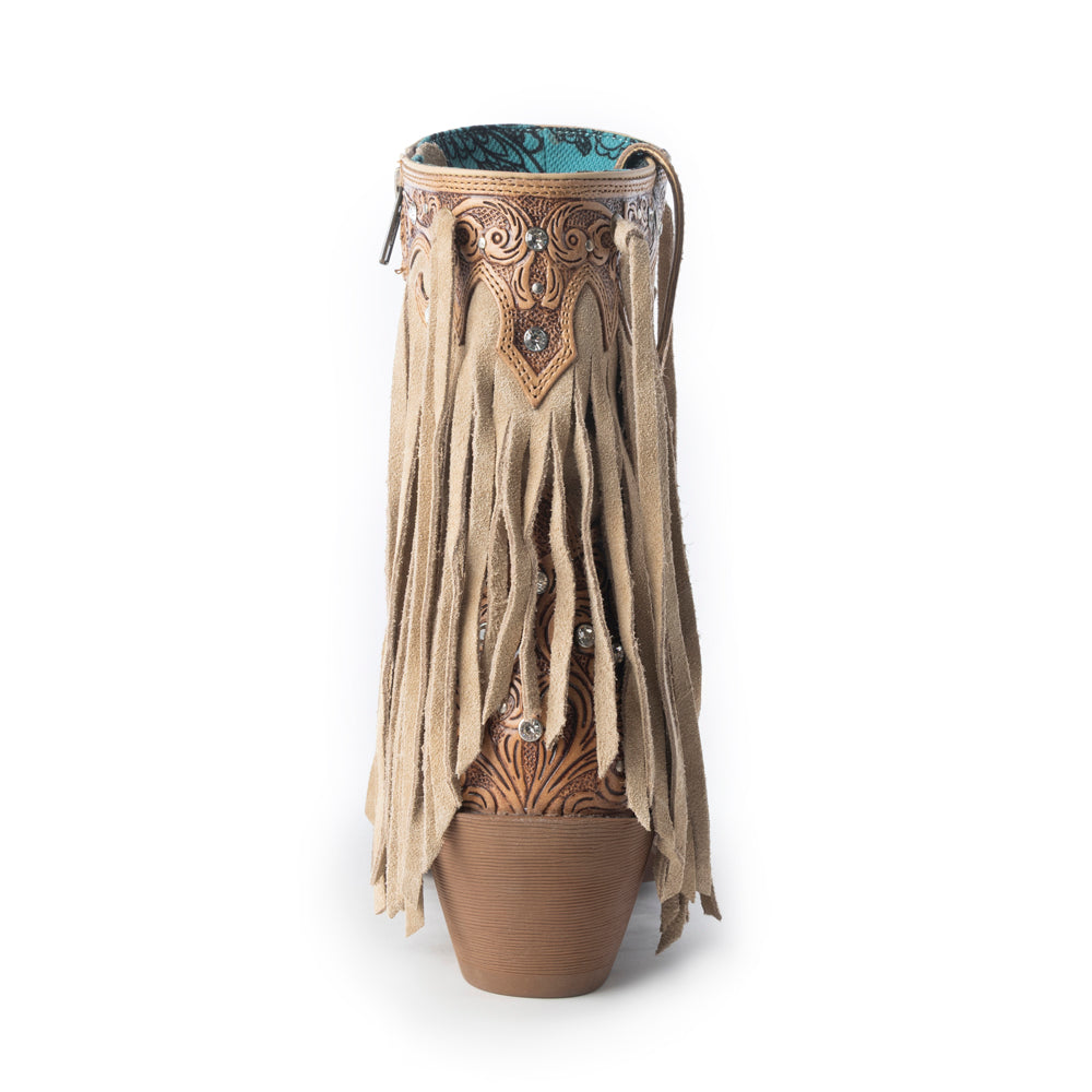 Nashville Nights Fringe Boots for Women in Ember, Handtooled Genuine Leather with Swarovski Stones - Myra USA