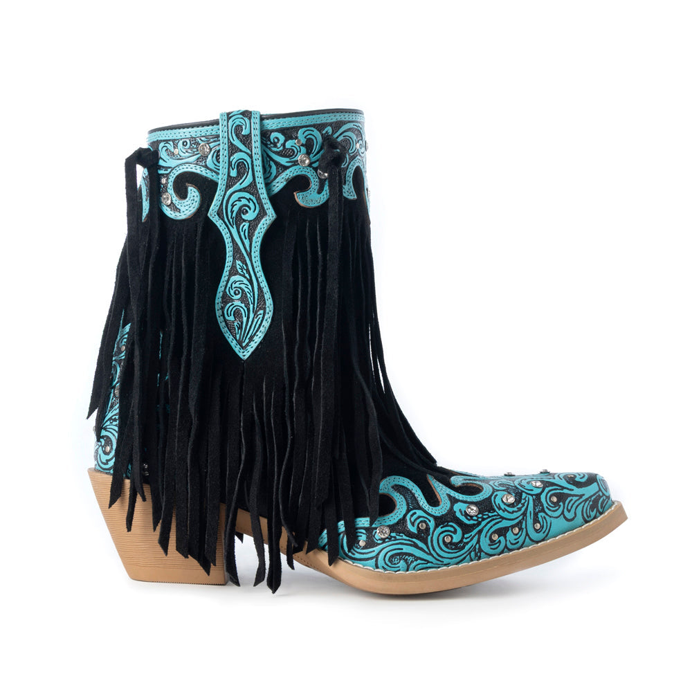Nashville Nights Boots for Women in Twilight, Handtooled Genuine Leather with Swarovski Stones - Myra USA