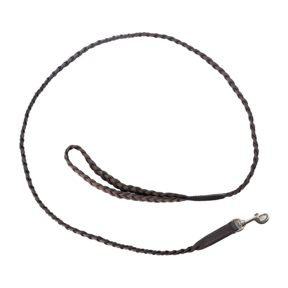 Trailbound Leather Dog Leash in Rustic Brown with Braided Design and Metal Hook - Myra USA