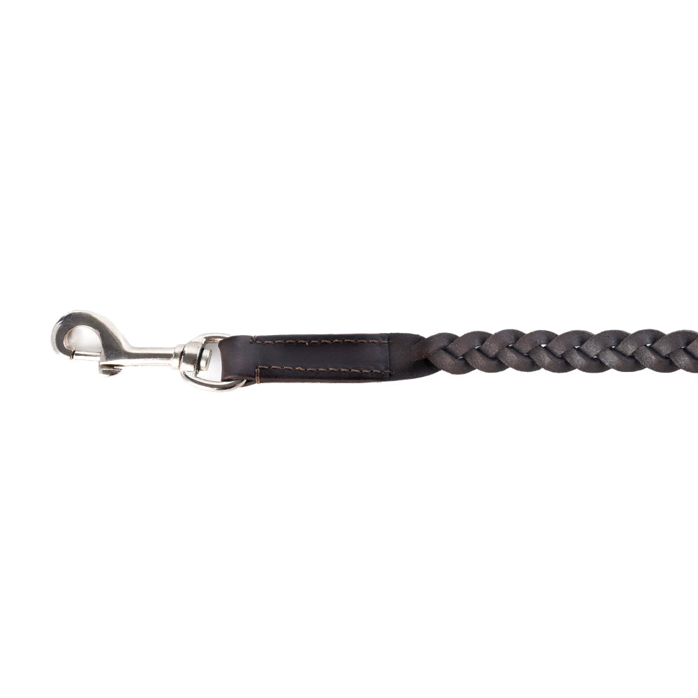 Trailbound Leather Dog Leash in Rustic Brown with Braided Design and Metal Hook - Myra USA