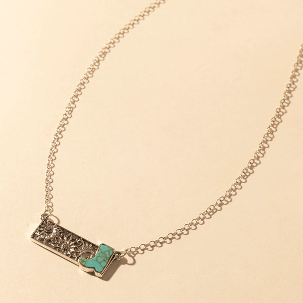 Cowgirl Boot Charm Necklace for Women in Moonlit and Turquoise - Myra USA
