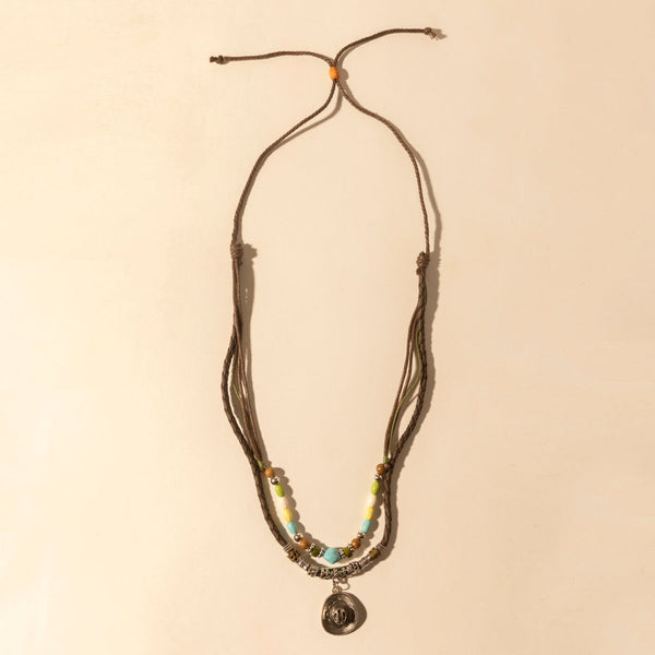 Santa Rosa Beaded Drawstring Necklace for Women with beads and concho detail for western wear - Myra USA