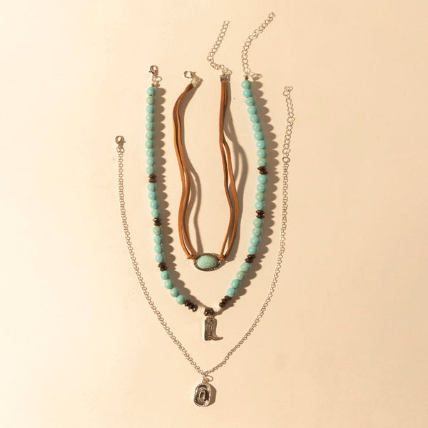 Cody Charm Layered Necklace for Women with turquoise beads and horseshoe detail for western wear - Myra USA