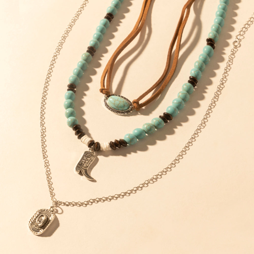 Cody Charm Layered Necklace for Women with turquoise beads and horseshoe detail for western wear - Myra USA