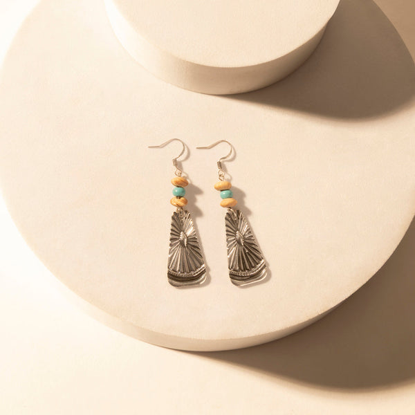 Sedona Sun Dangle Earrings for Women with turquoise tooled detail for everyday western wear - Myra USA