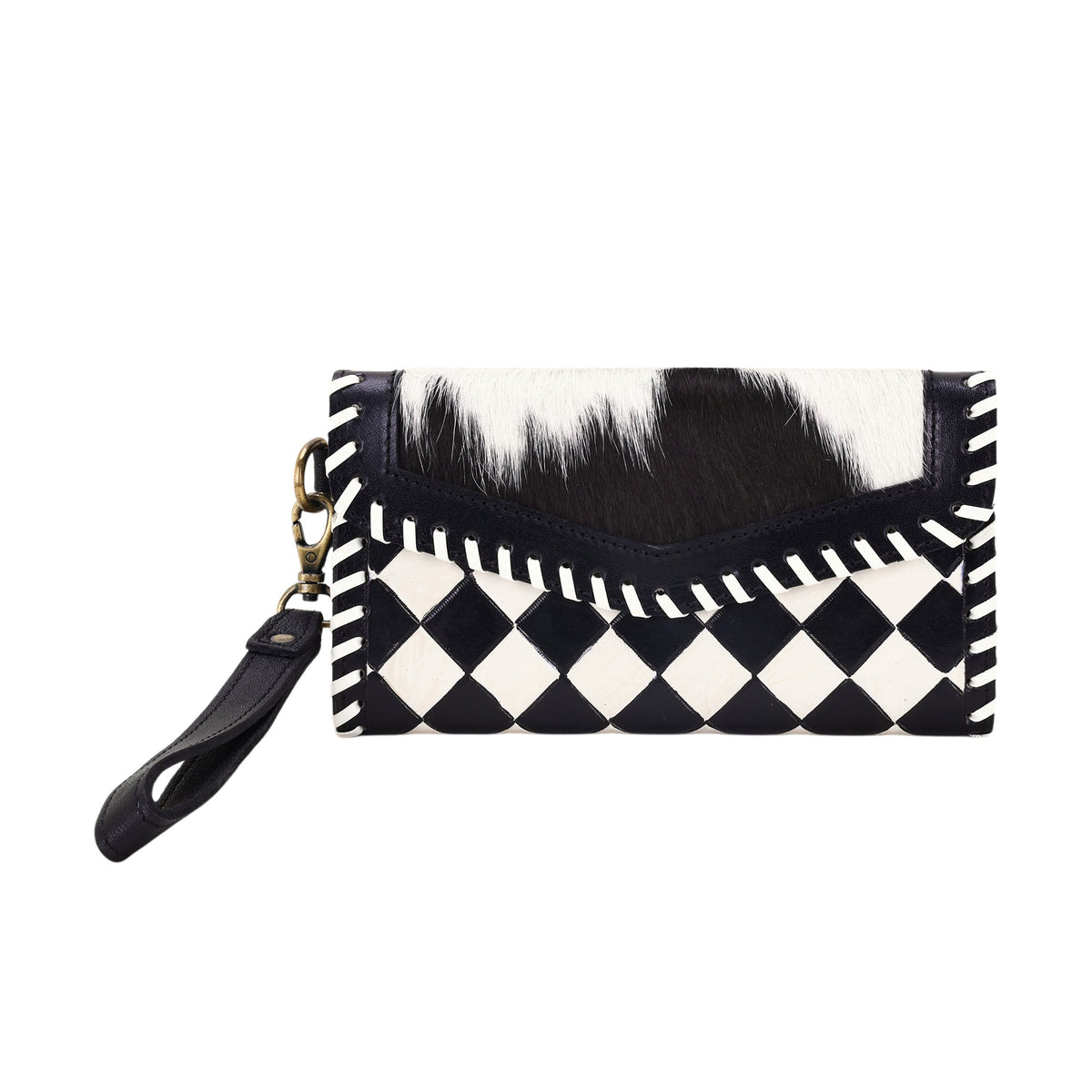 Myra Queenside Wallet for Women in black and white with hair on and whipstitch - Myra USA