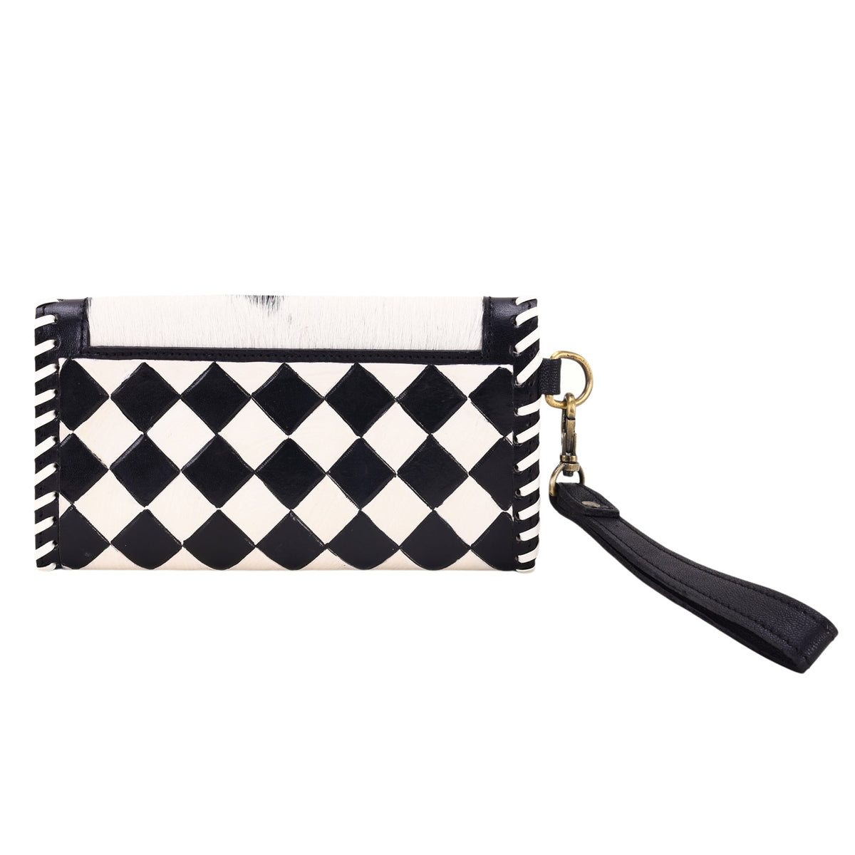 Myra Queenside Wallet for Women in black and white with hair on and whipstitch - Myra USA