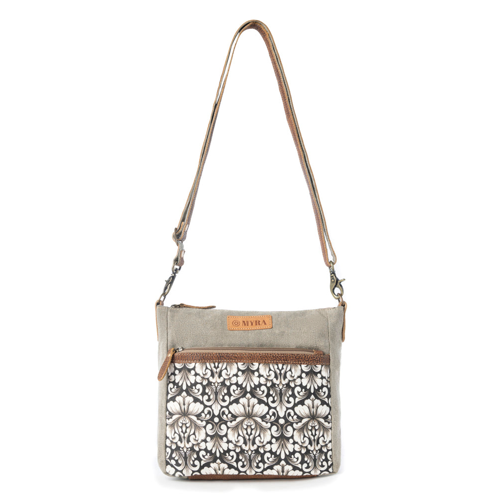 Damask Trail Vintage Crossbody Bag for Women in sage with print detail - Myra USA
