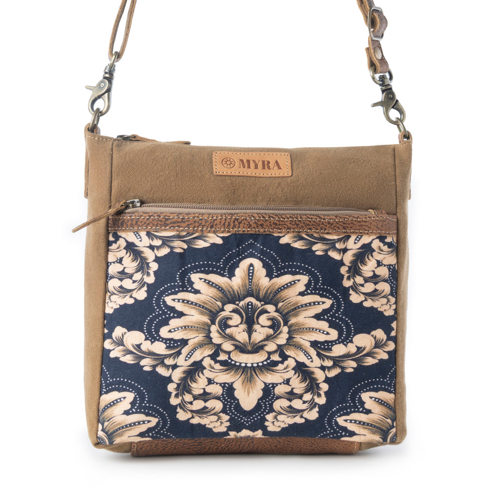 Crestbloom Vintage Crossbody Bag for Women in navy with print detail - Myra USA