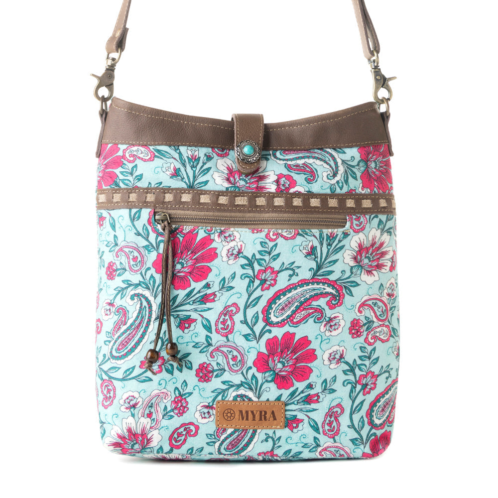Aspendale upcycled canvas Bag for Women Blue with leather details - Myra USA