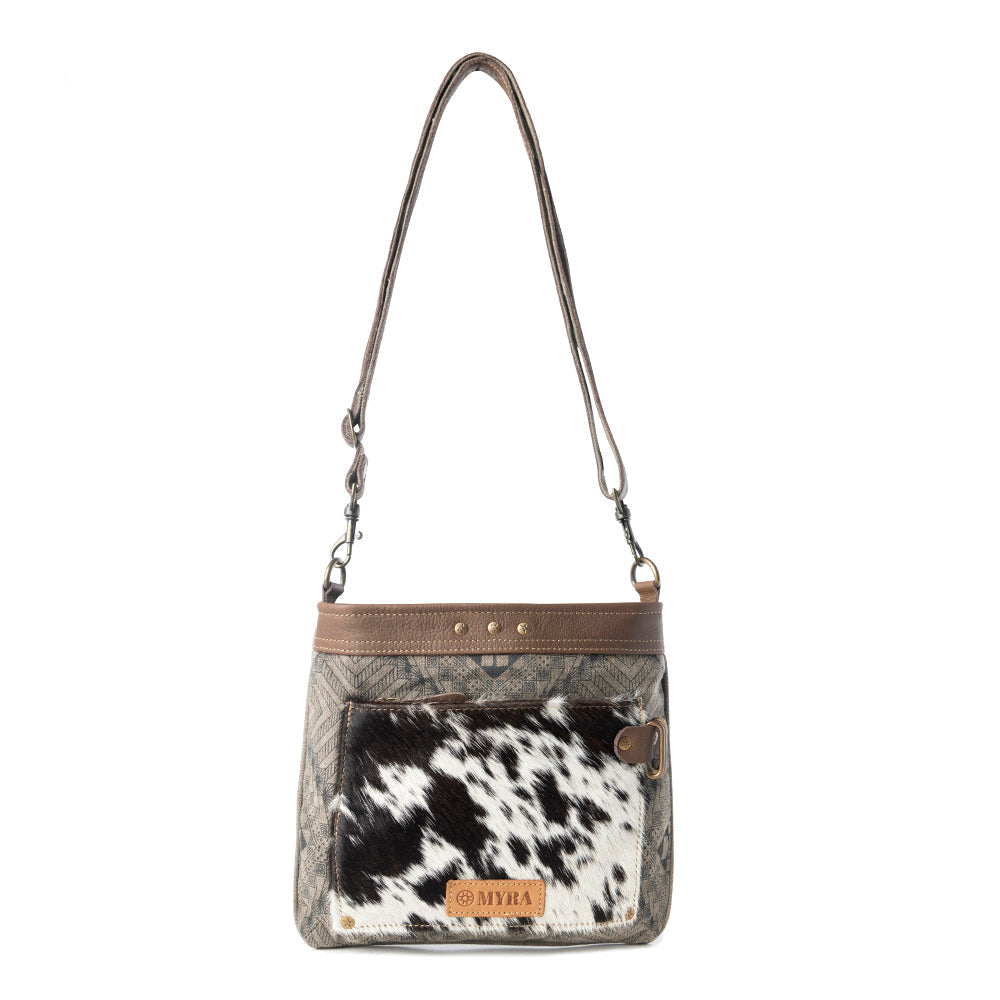 Aztec Hide Western Crossbody Bag for Women in olive with hairon detail - Myra USA