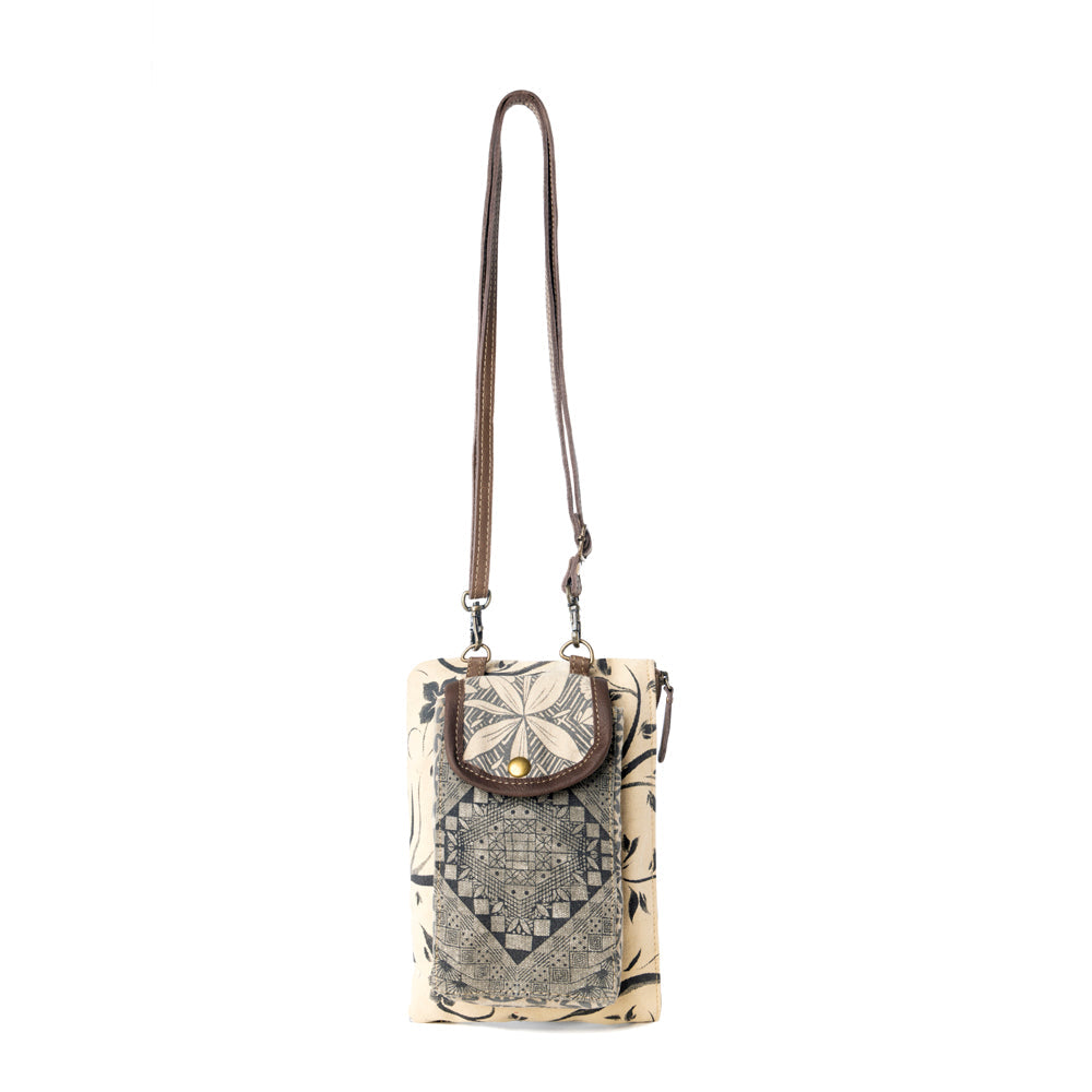 Vine Nouveau Western Phone Crossbody in sage with leather detail - Myra USA