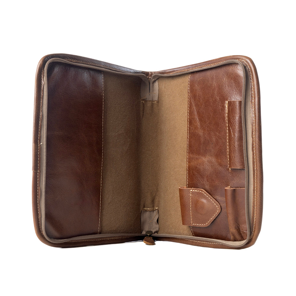 Holycross Western Bible Cover in brown with flap closure and handtooled detail - Myra USA