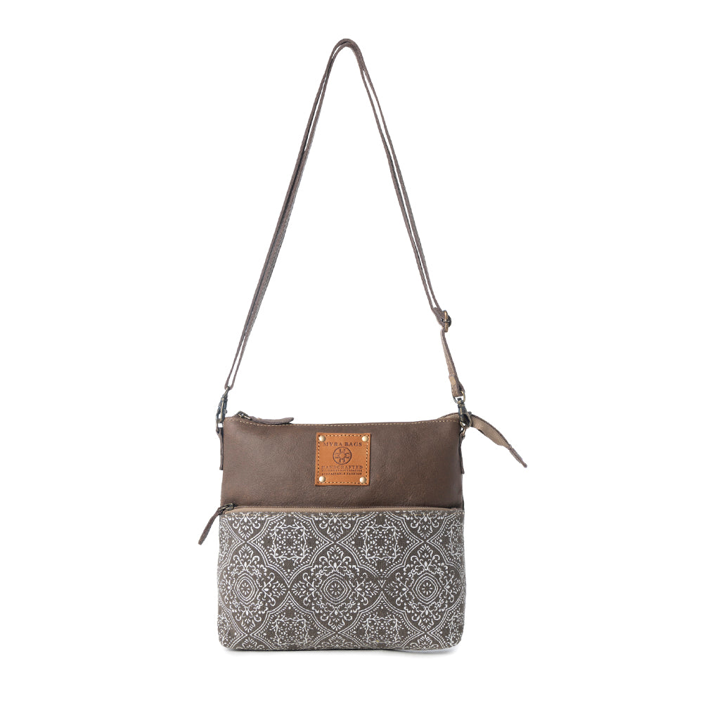 Wildprint Trail Vintage Crossbody Bag for Women in olive with tile detail - Myra USA