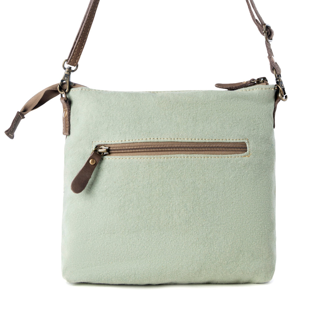 Wildprint Trail upcycled canvas crossbody Bag for Women in sage with floral detail - Myra USA