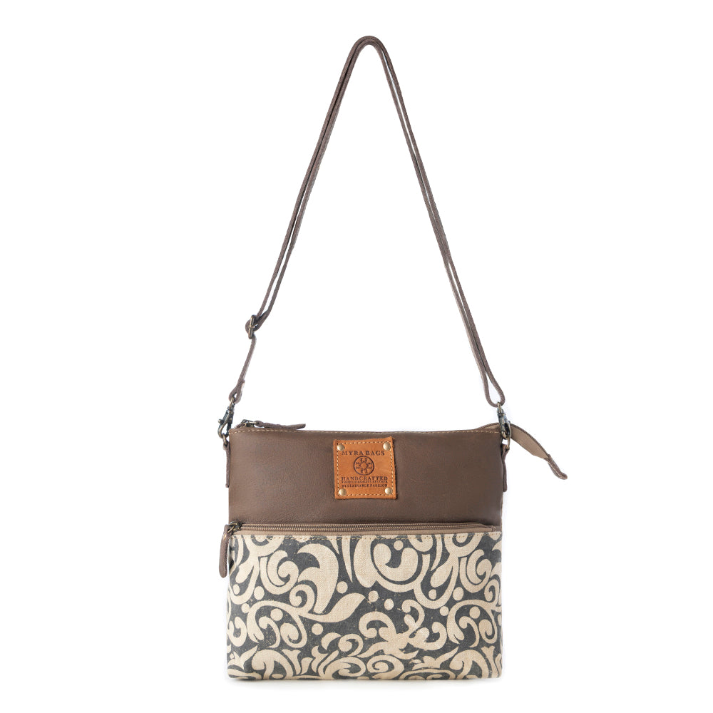 Wildprint Trail upcycled canvas crossbody Bag for Women in ivory with vintage print - Myra USA