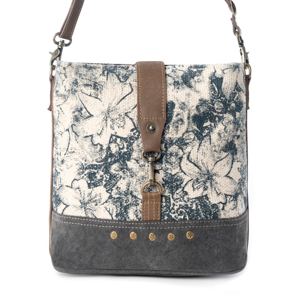 Frostbloom Vintage Shoulder Bag for Women in teal with floral detail - Myra USA