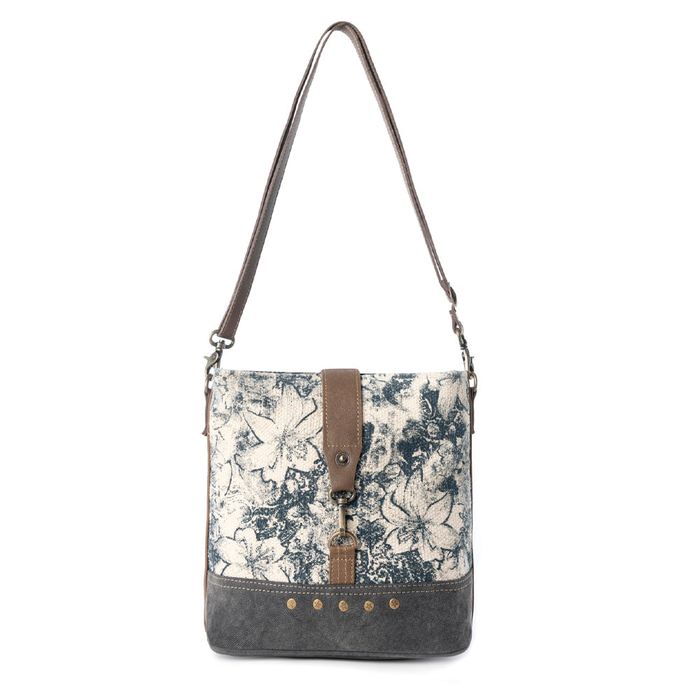 Frostbloom Vintage Shoulder Bag for Women in teal with floral detail - Myra USA
