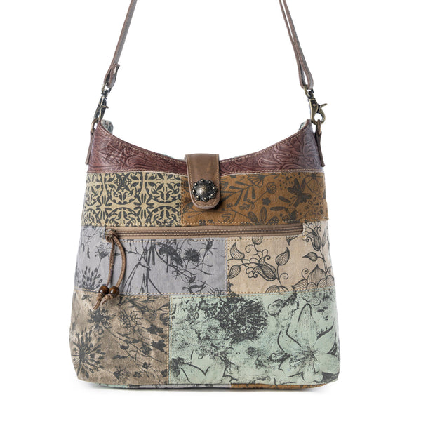 Sageweave Vintage Shoulder Bag for Women in sage with patch detail - Myra USA
