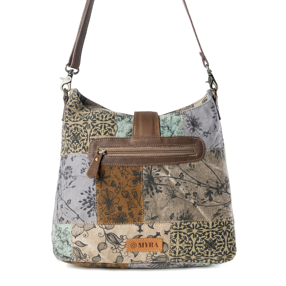 Sageweave Vintage Shoulder Bag for Women in sage with patch detail - Myra USA