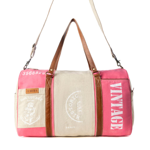 Wandermark Vintage Traveller Bag for Men in pink with leather detail - Myra USA