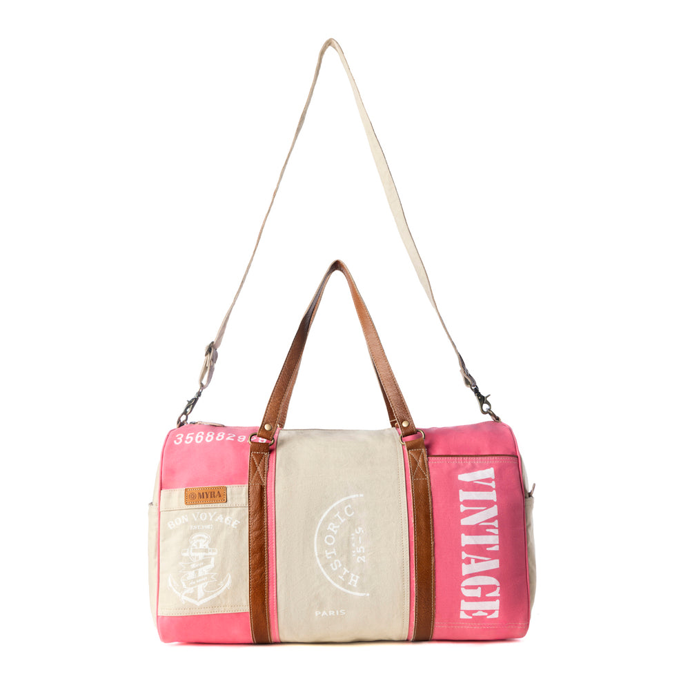 Wandermark Vintage Traveller Bag for Men in pink with leather detail - Myra USA
