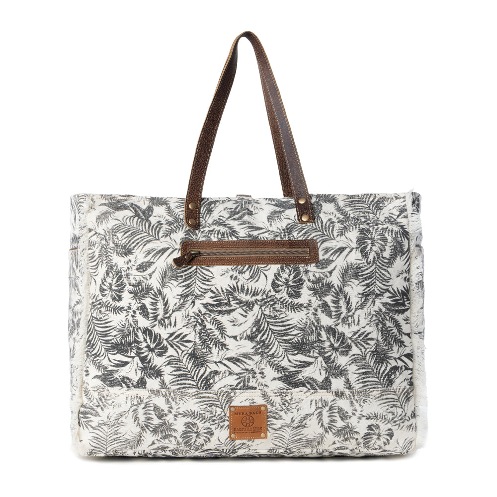 Wildfern Hide Western Weekender Bag for Women in ivory with hairon detail - Myra USA