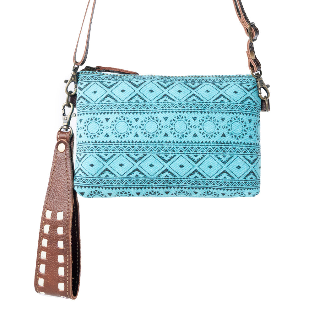 Aztec Sky Cotton Belt Bag for Women in turquoise with leather detail - Myra USA