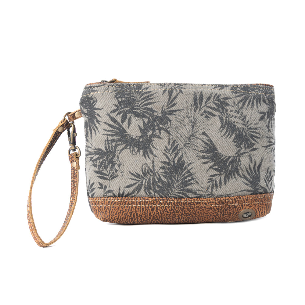 Fernfield Vintage Wristlet for Women in olive with leather detail - Myra USA