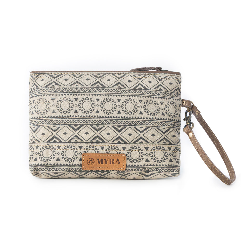 Sundust Vintage Wristlet for Women in ivory with leather detail - Myra USA